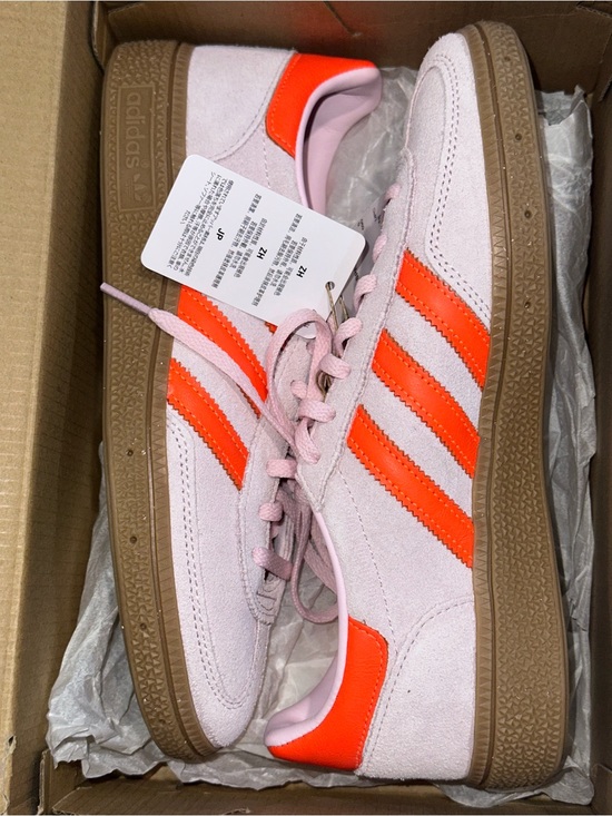 adidas Shoes - adidas Women’s Suede Sneakers in Light Pink with Bright Orange Stripes